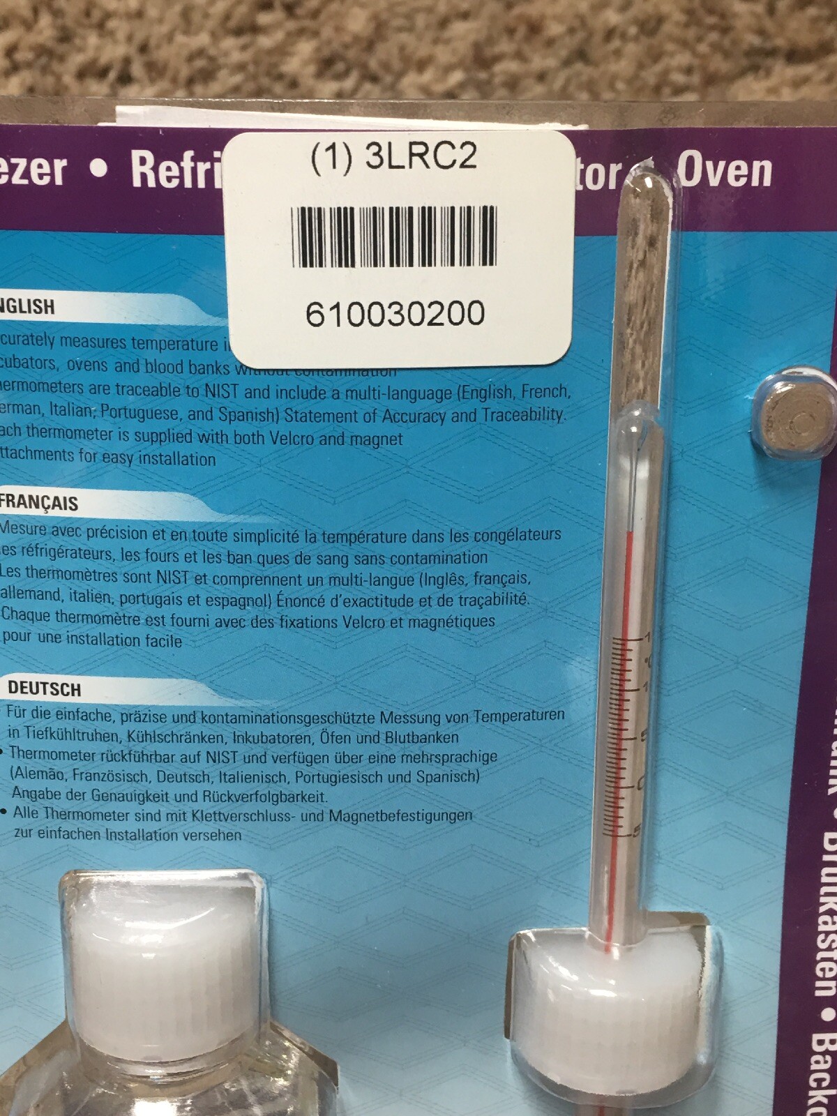 DURAC B61003-0200 Analog Refrigerator/Freezer Thermometer. 3LRC2