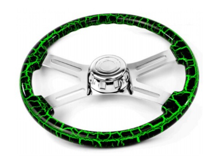 18” Wood GREEN Lightning  Steering Wheel - 4 Chrome Spokes (Wheel Only - No Hub)