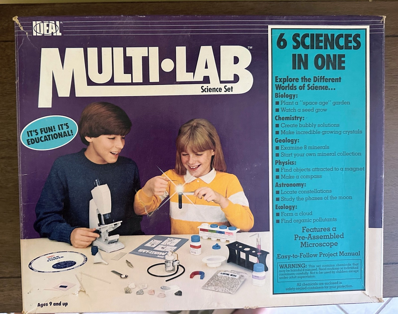 Vintage ChemCraft 6 Sciences in one, 1987 Science set, Ideal #7339 w/ Microscope