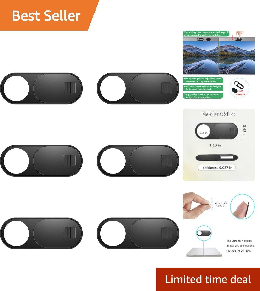 6-Pack Ultra-Thin Webcam Cover Slide for Laptops & Tablets - Privacy Protection