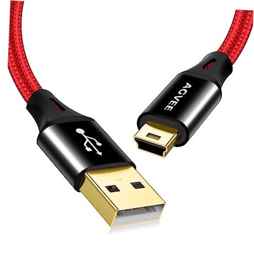 2 Pack 6.6ft Mini USB Cable, Braided Durable USB-A to Mini-B 6.6ft+6.6ft Red