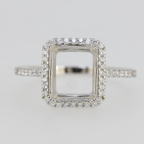 Sterling Silver Semi Mount Ring Setting Emerald Oct 10x8mm Art Deco Style