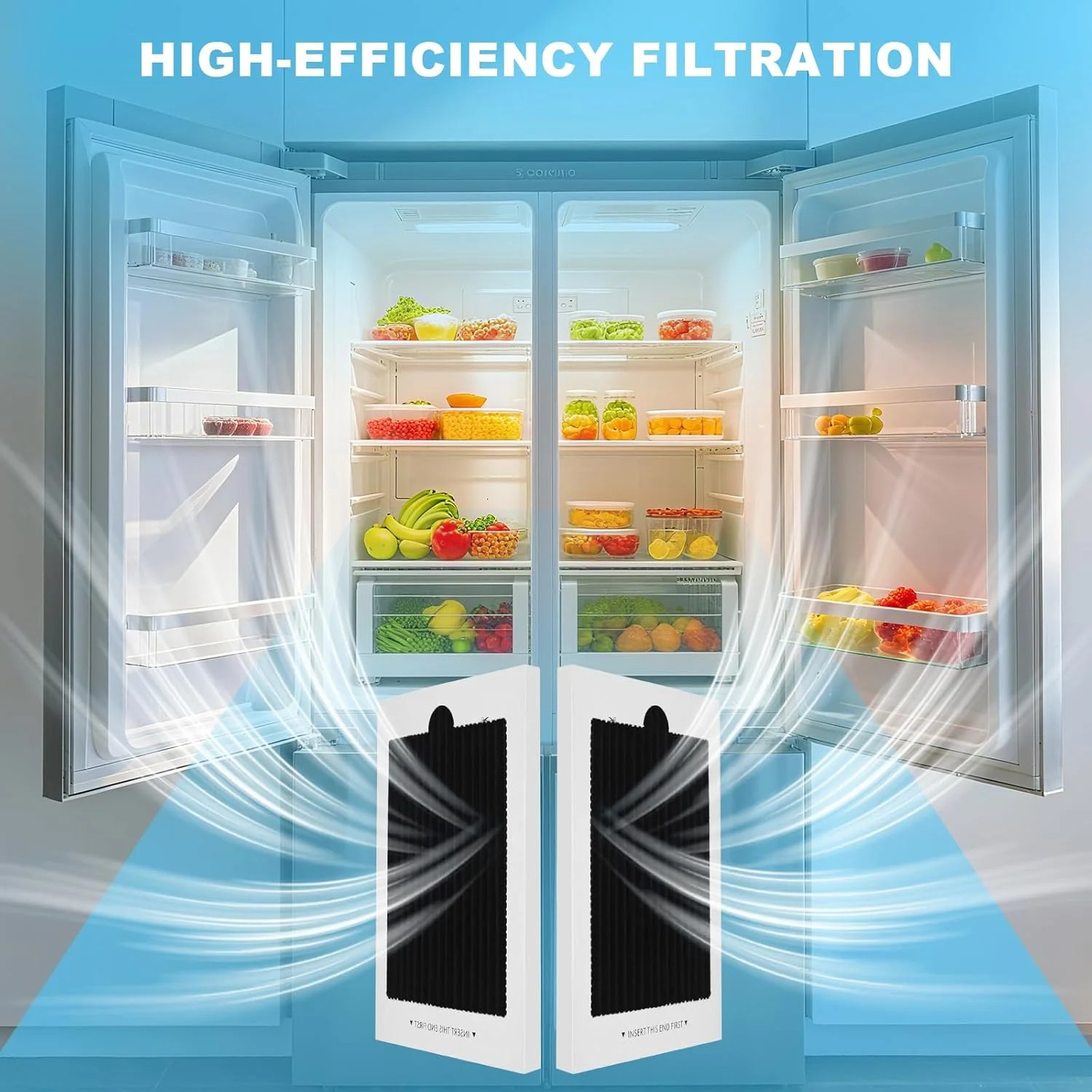 6-Pack Premium Refrigerator Air Filter Replacement, Carbon Activated Filter Comp