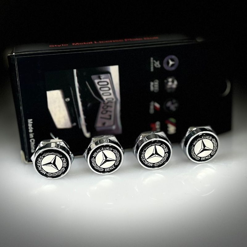 For Mercedes-Benz 4X Metal Car Anti-Theft License Plate Frame Screws Caps Covers