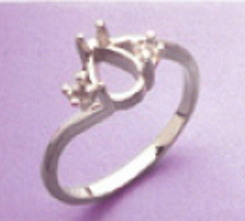 (6x4mm-8x5mm) Pear Side Accented Sterling Silver Pre-Notched Ring Setting Size 7