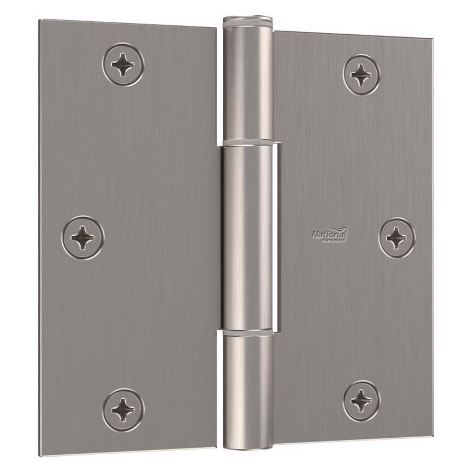 National Hardware N830-448 Square Satin Nickel Steel Door Hinge 3.5 Lx3.5 W in.