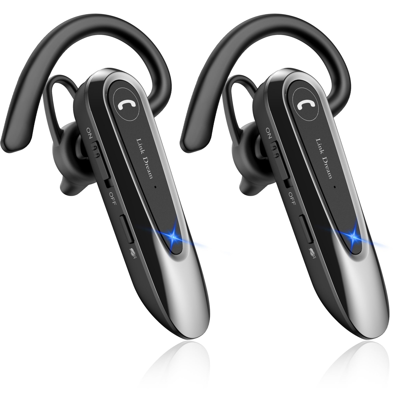 Link Dream Bluetooth Earpiece Wireless CVC8.0 Headset for Cell 2 Pack, Black