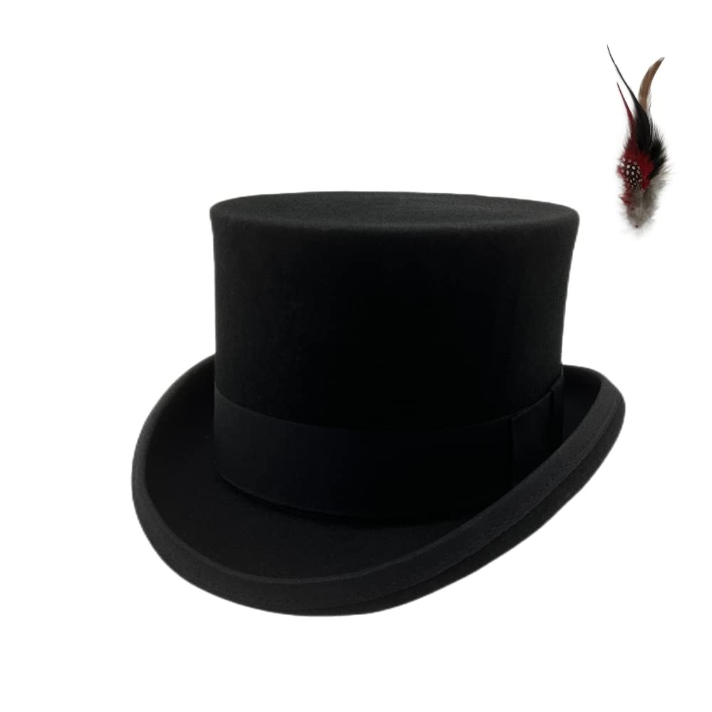 Wool Top Hat for Men Satin Lined Topper Hat Black Mens Tall Tophat Christmas ...