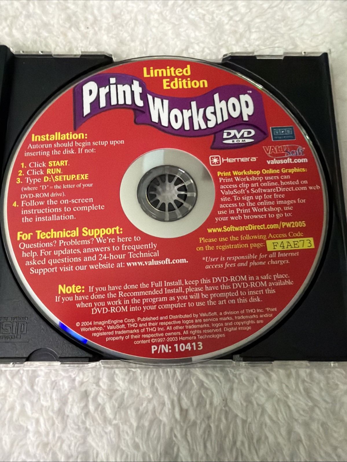 Print Workshop 2005 Limited Edition PC DVD-ROM ValuSoft Hemera Windows 98/2000XP