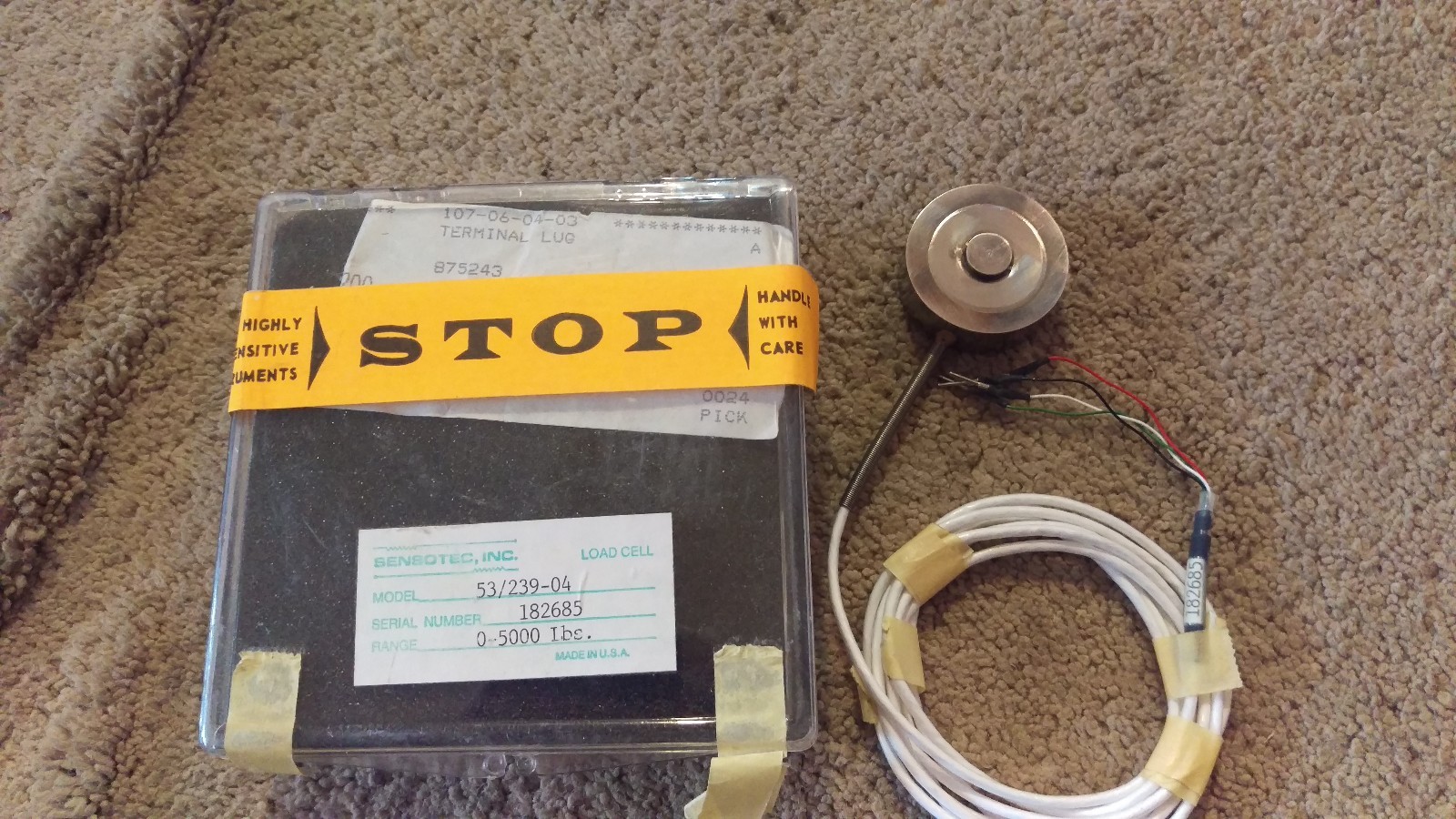 Sensotec Wire Encoder Sensor Load Cell (?)  pn#-  53/239-04 / 182685  0-5000 Lbs