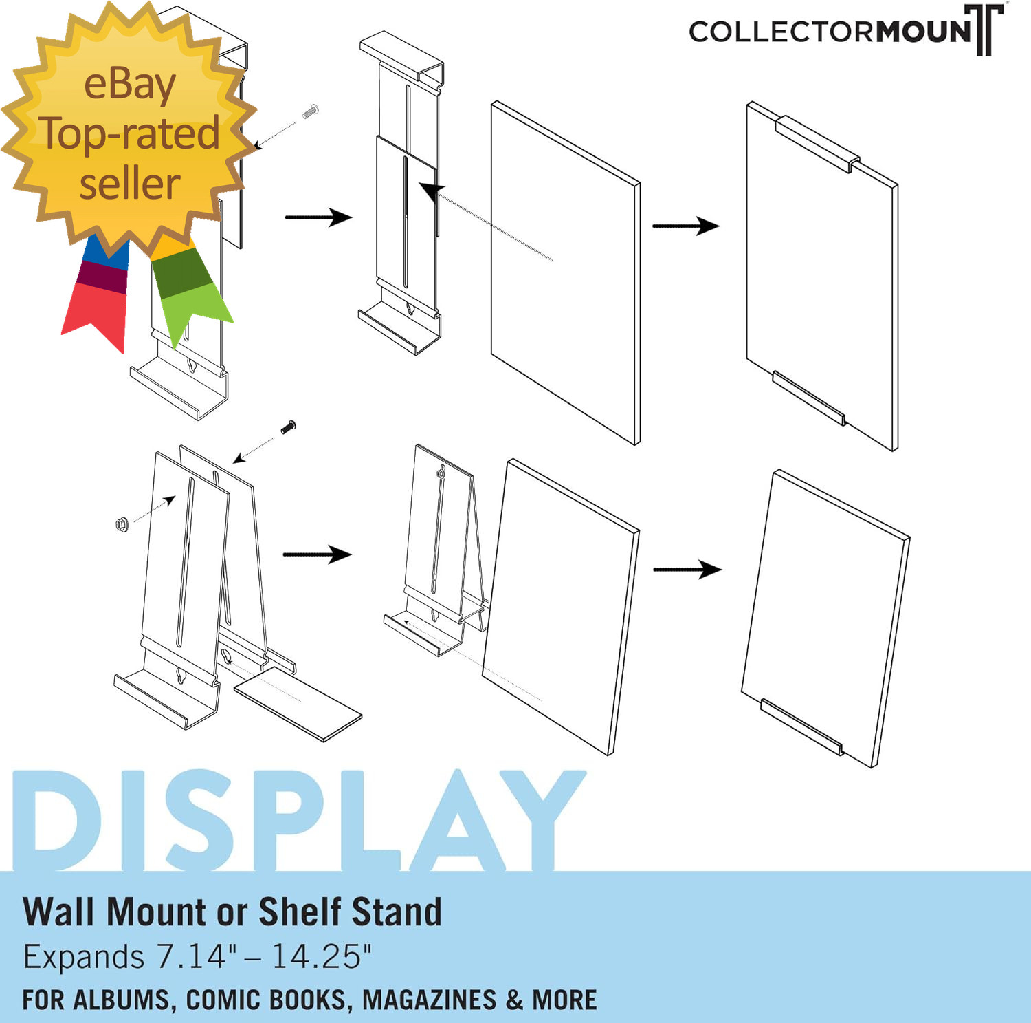Comic Mount 5 Pack, Comic Book Shelf Stand or Wall Mount Display