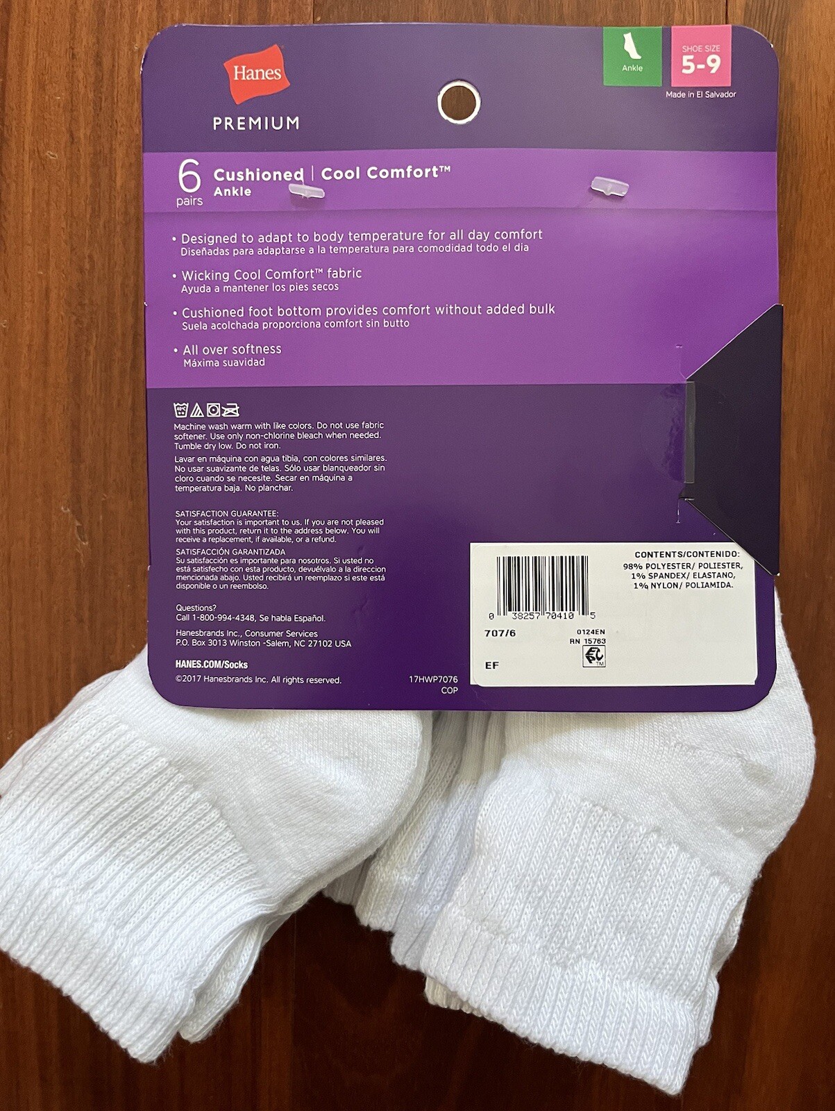 Hanes Women's Premium Cushioned Cool Comfort Ankle Socks 6-Pack Shoe Size 5-9