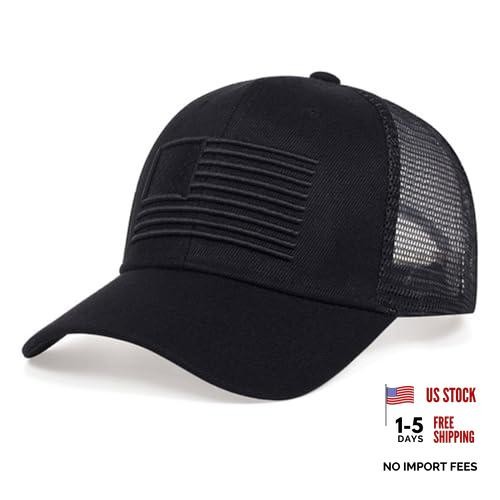Mens American Flag Trucker Hat Breathable Mesh Baseball Cap One Size Black