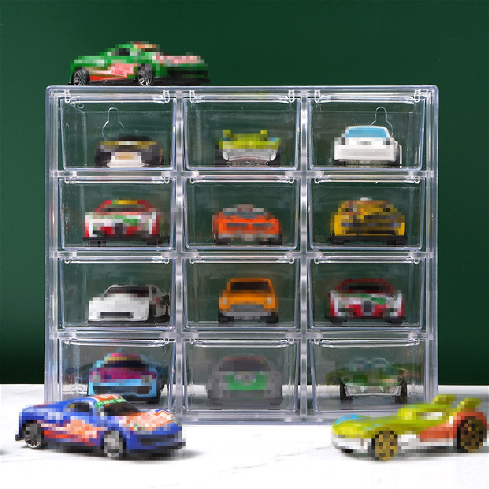Car Display Case Holds For 1/64 Scale Hotwheels Storage 12 Cars Stackable