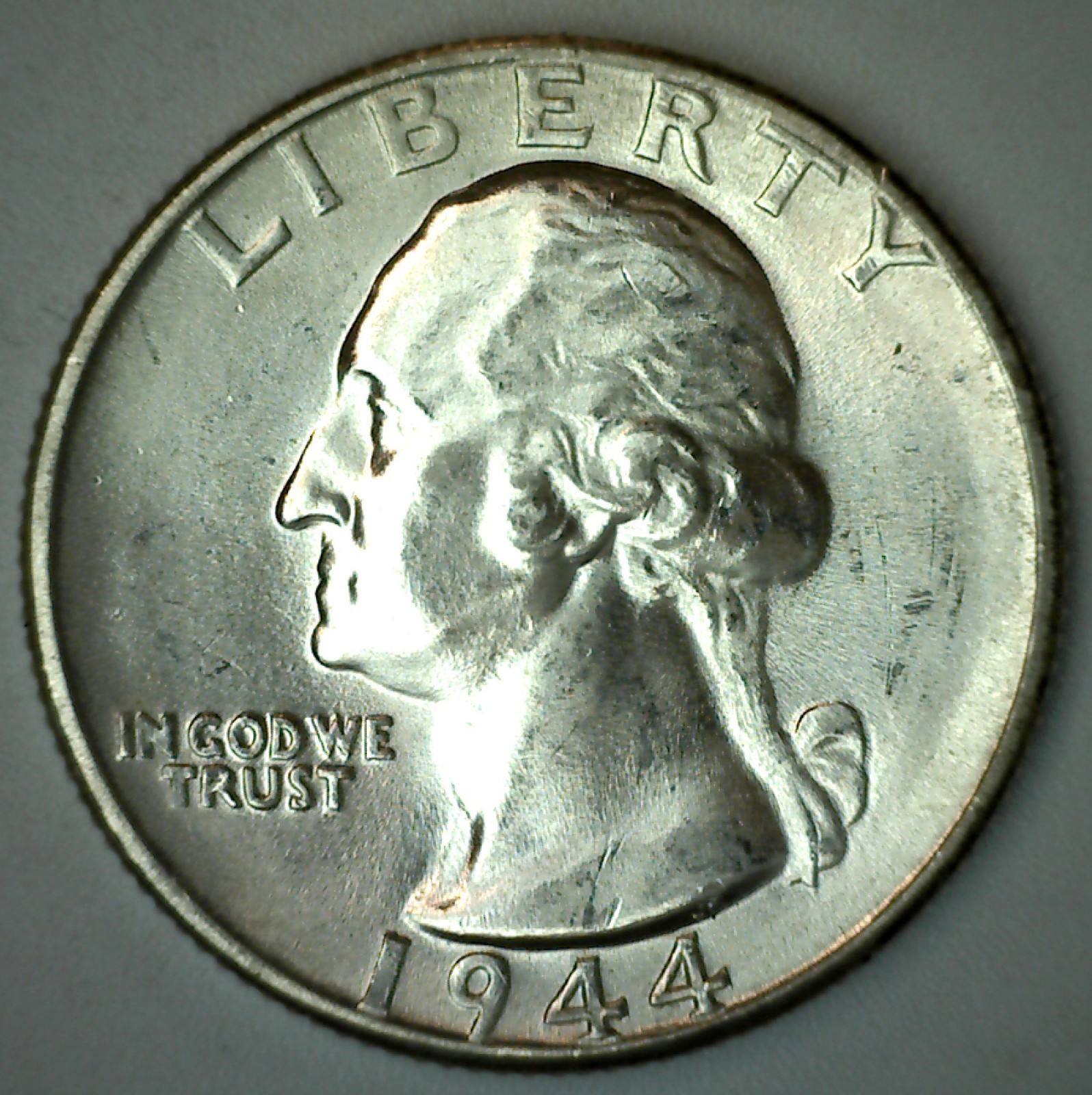 1944 BU Washington Quarter Uncirculated Twenty Five Cents Silver 25c Coin