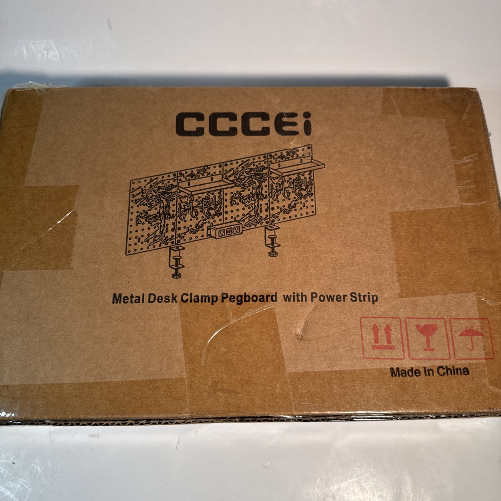 CCCEI Metal Desk Clamp Pegboard with Power Strip, New Sealed ￼