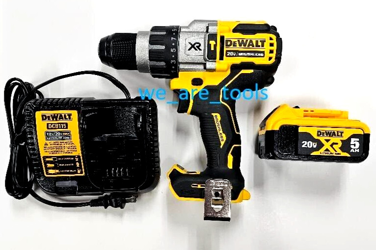 DeWalt DCD998 20V Brushless 1/2" Hammer Drill, 1) DCB205 5.0 AH Battery, Charger