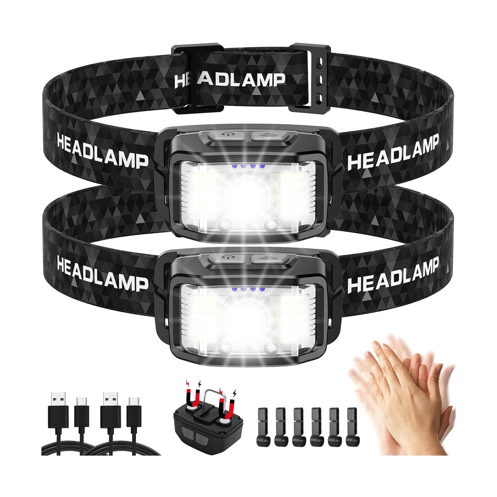 Headlamp Rechargeable,2 Pack 2000 Lumen Super Bright Led Headlamp,16 Modes Mo...