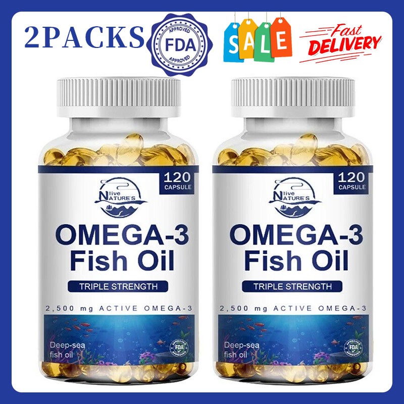 Omega 3 Fish Oil Capsules 3x Strength 3600mg EPA & DHA, Highest Potency - 2PACKS