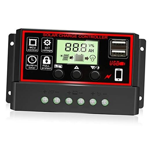 Upgraded 30A Solar Charge Controller—Black Solar Panel Battery—Black & Red