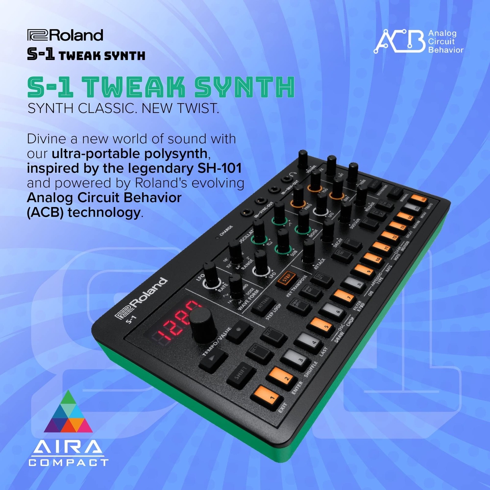 Roland S-1 Tweak Synthesizer AIRA Compact Polyphonic Module S1 Black Sequencer