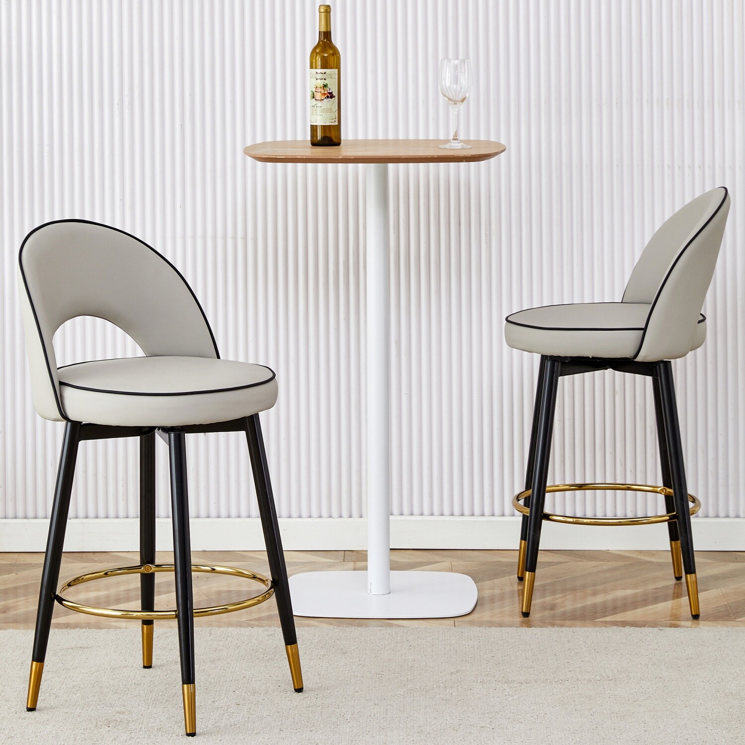 Set of 2 360° Swivel Bar Stool PU Bar Chairs Kitchen Counter Height Dining Chair
