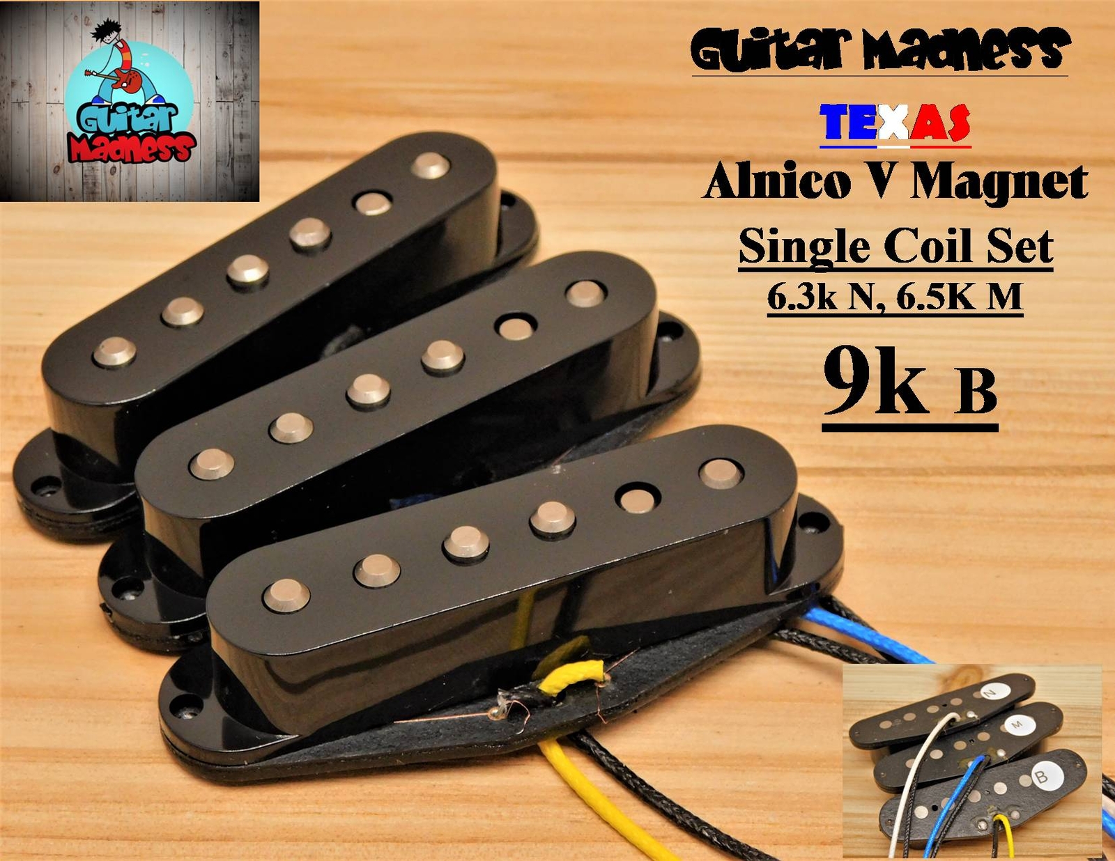 G.M. Premium Texas Alnico's Black Strat Stratocaster® Single Coil Set For Fender