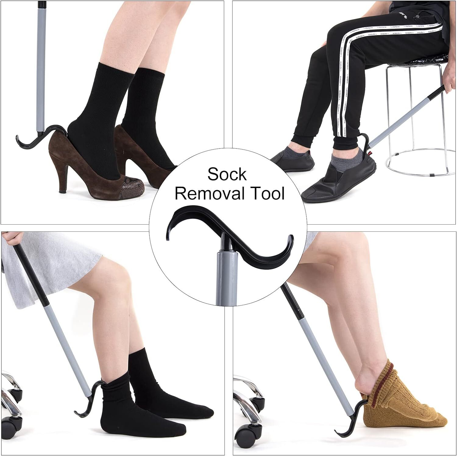 35" Long Dressing Stick With Shoe Horn With Sock Removal Tool, Adjustable Extend