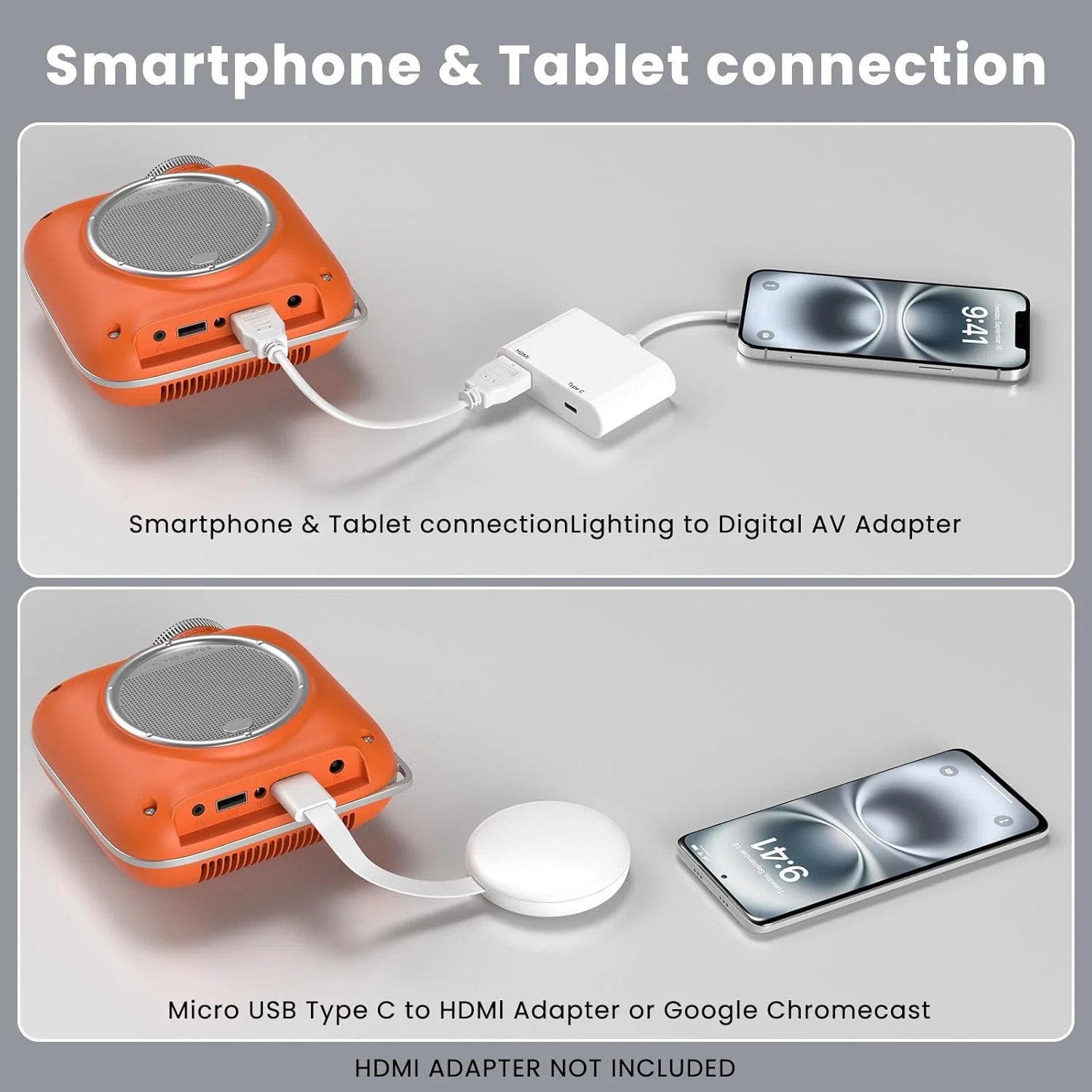 Orange,Mini Projector with Two -Way Bluetooth, Portable Projector, Support1080P