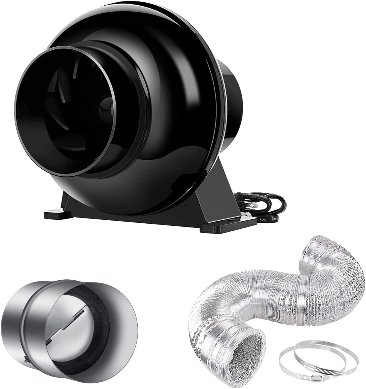 Ipower 4 Inch 195 CFM Inline Duct Ventilation Exhaust Fan, 8 Feet Ducting and Ba