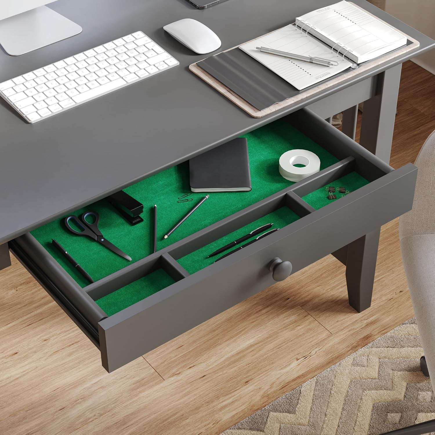 , Mission Solid Wood Writing Desk with Drawer, Grey