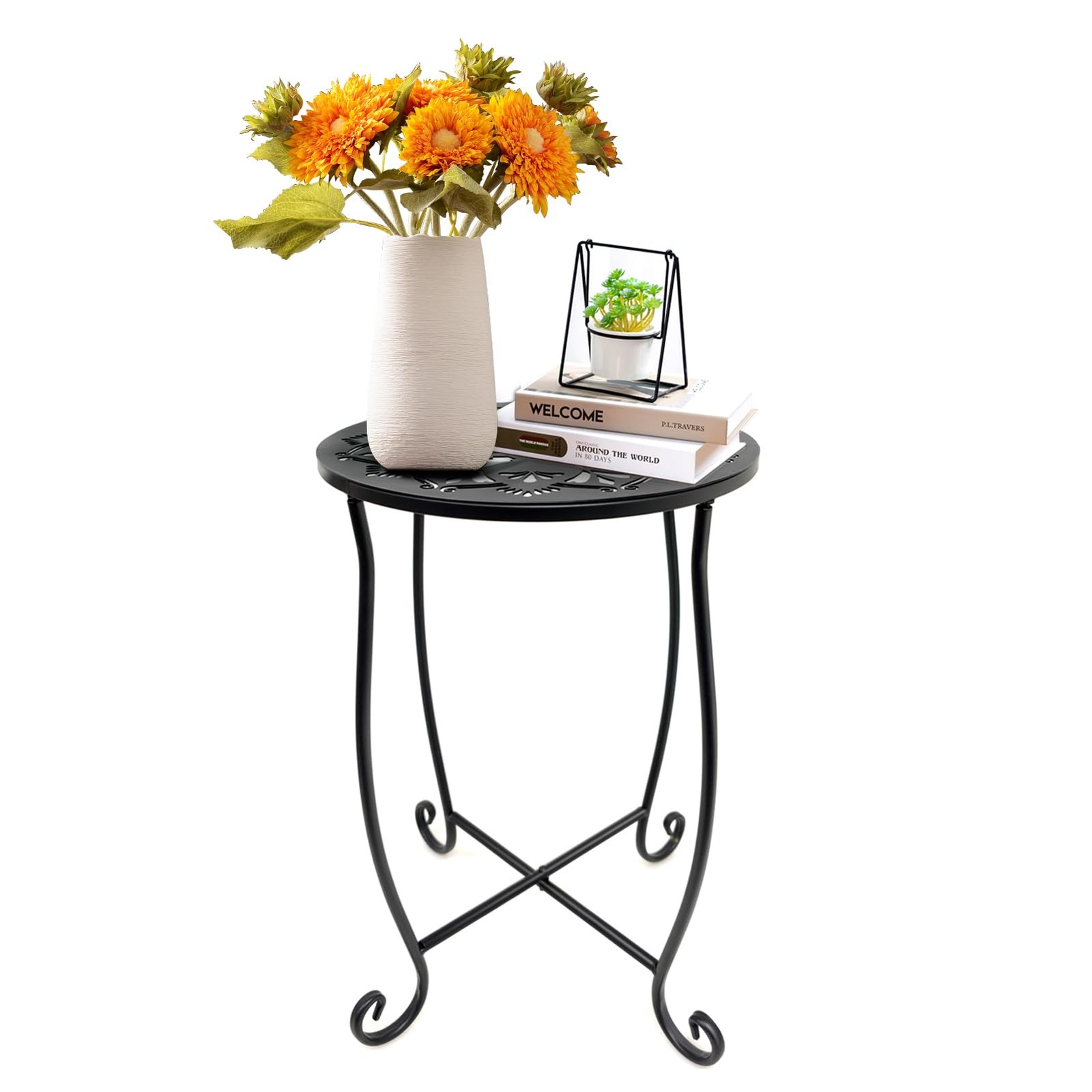 Metal round Side Table for Small Spaces - Indoor/Outdoor Perfect for Patio Yar