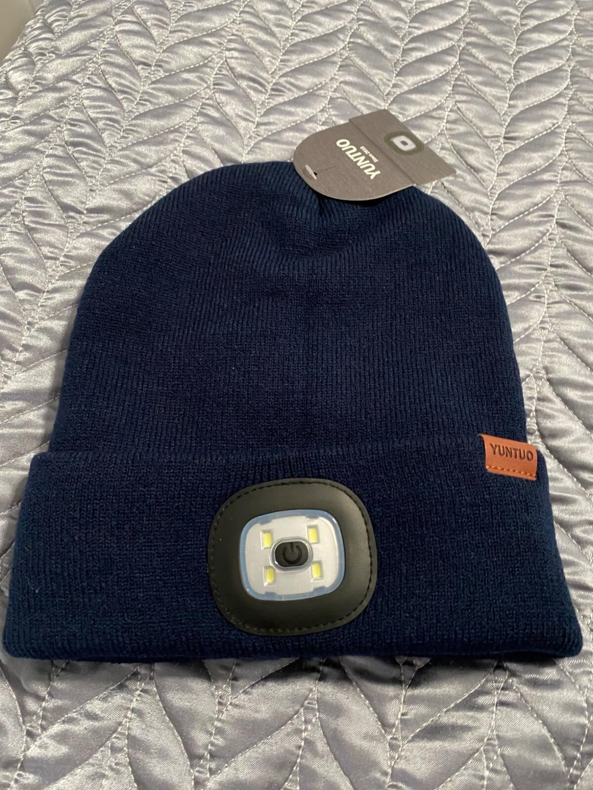 Fleece Lined Beanie Headlamp Hat with Light, Rechargeable LED Winter Cap Black