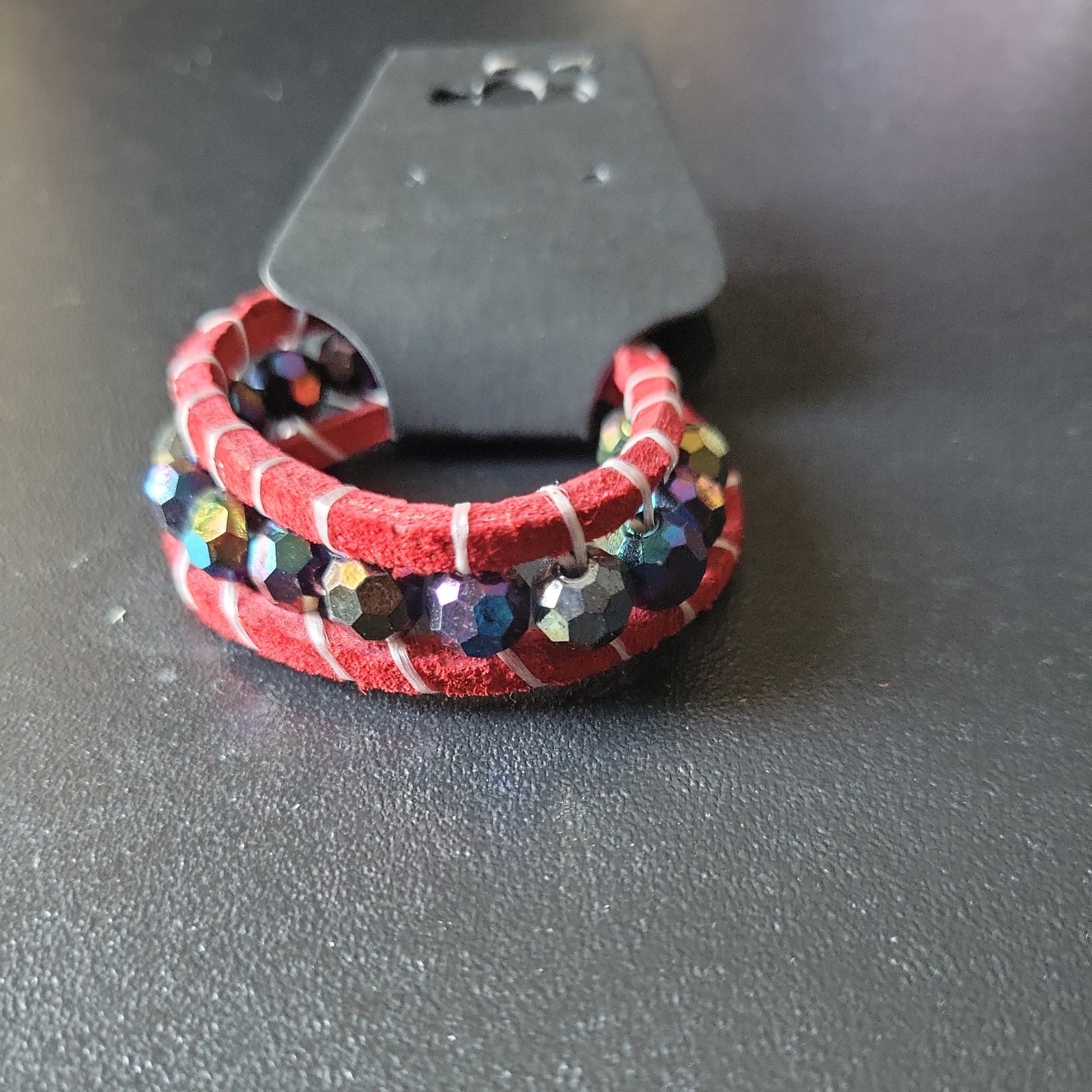 Handcrafted  Childs Braided Bracelet with  Leather Cord And Colored Glass Beads.
