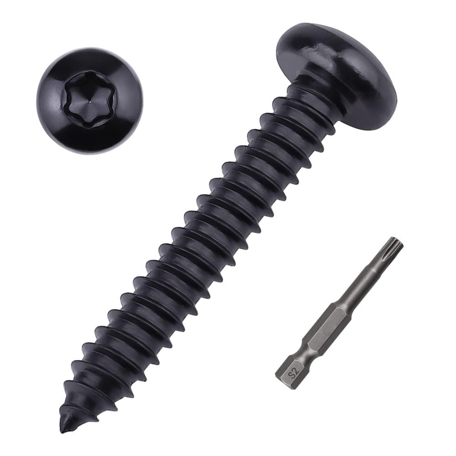50-Pack #12 x 1-1/4" Pan Torx Head Self Tapping Screws Black, 304 Stainless S...