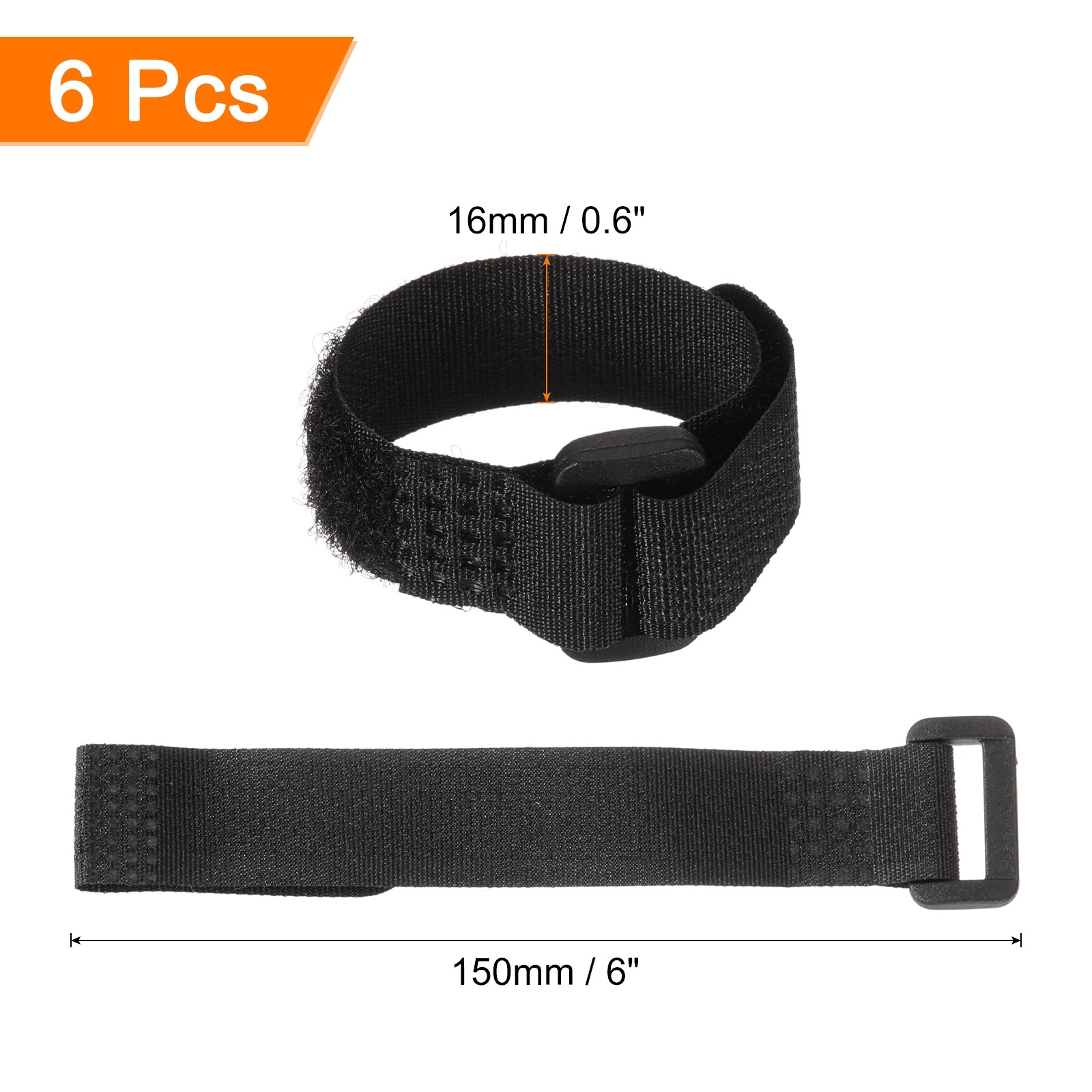6 Pcs Battery Tie Down Straps,0.6"x6" Black Nylon Hold Down Hook Loop Strap