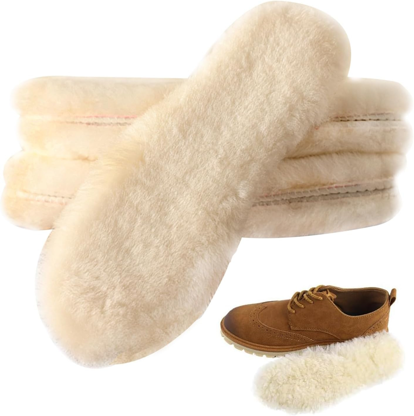 2Pairs Sheepskin Insoles Women Premium Thick Wool Fur Fleece Inserts Cozy Size 7