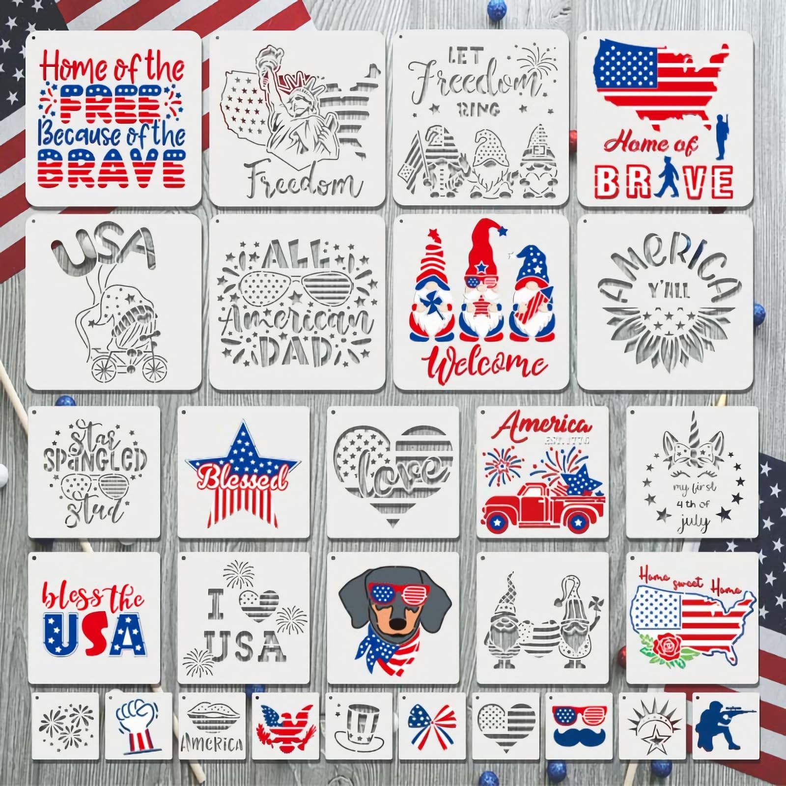 Patriotic Stencils for Painting, 28PCS Independence Day Templates Multi-Size ...