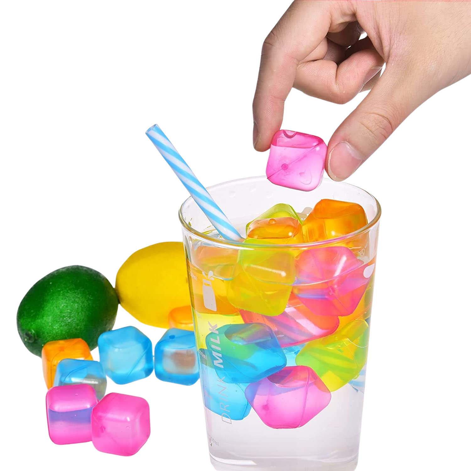 36-Pack Reusable Ice Cubes – 1" Square BPA-Free Multicolor Chilling Cubes