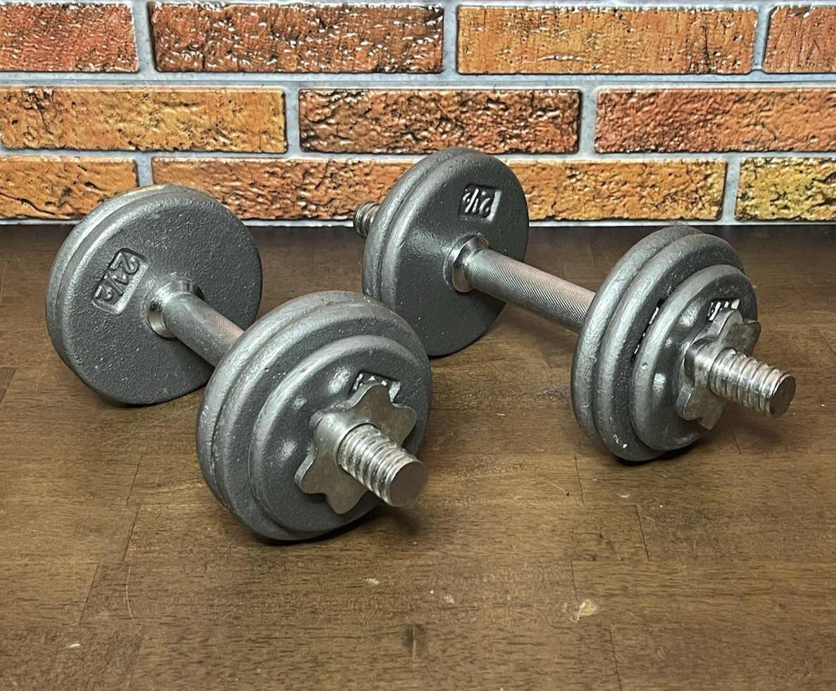 Adjustable Dumbbell Weights - Rare 12" Spinlock Handles w/ Pancake Style Weights
