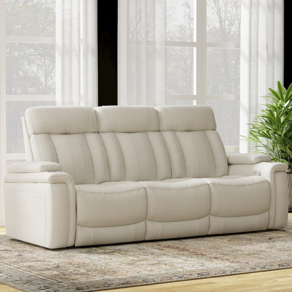 Royce - Fantom Ivory Power Reclining Sofa with Drop Down Console
