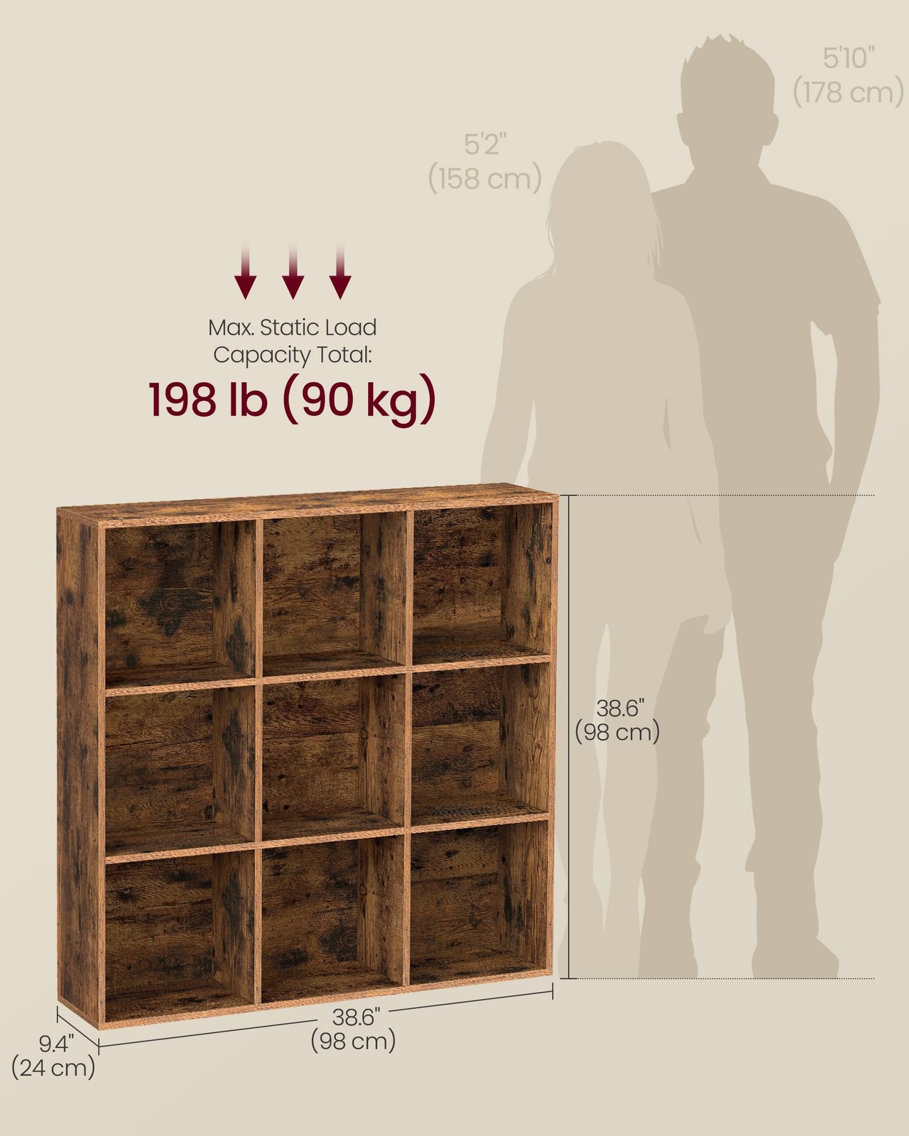 Custos Collection - Bookshelf, Bookcase, Cube Shelf with 9 Compartments, 9.4 ...