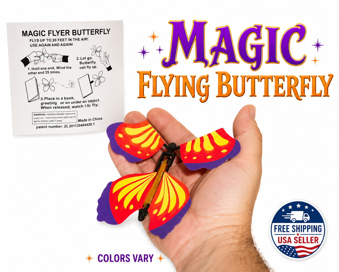 MAGIC FLYER BUTTERFLY Wind Up Flying Toy Bug From Card Book Gag Joke Prank Trick