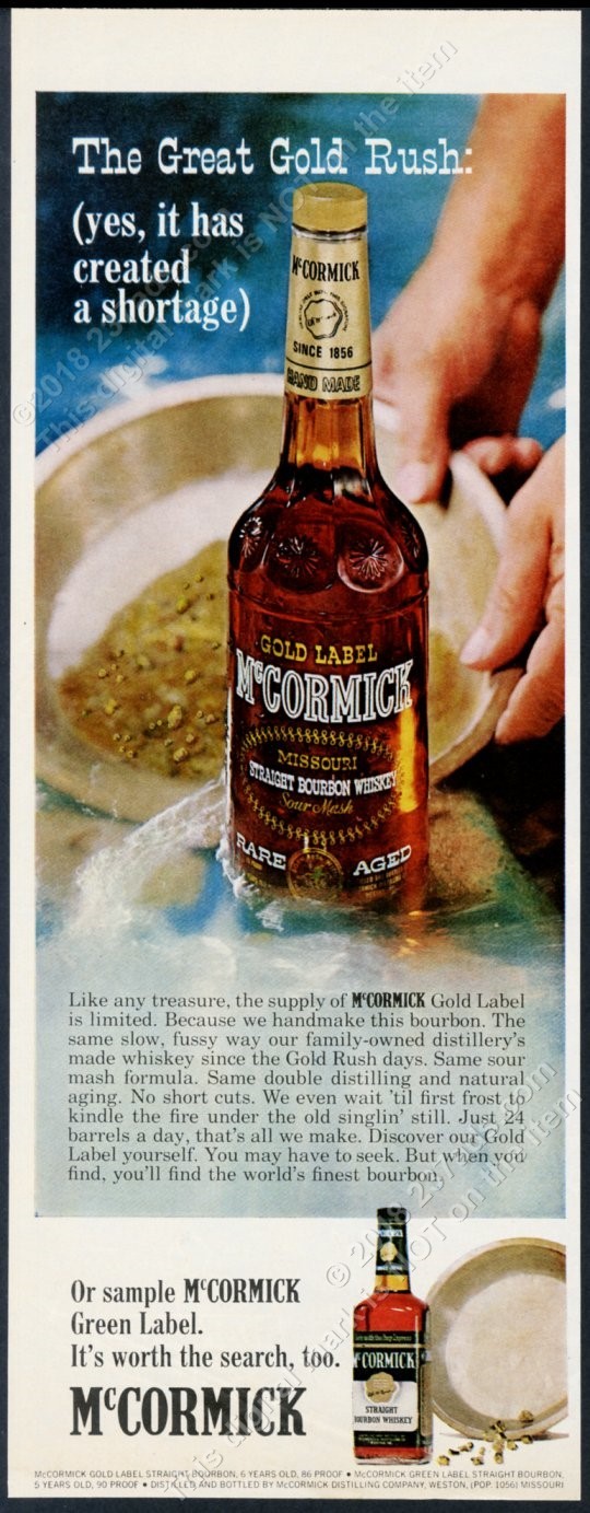 1971 McCormick Gold Label Missouri Bourbon whiskey bottle photo vintage print ad