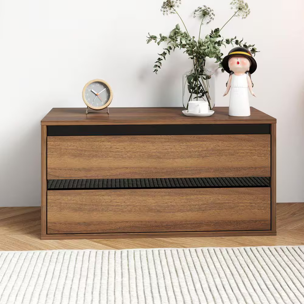2-Drawer Walnut Wood Stackable Storage Cabinet, 28 In. Countertop Organizer File
