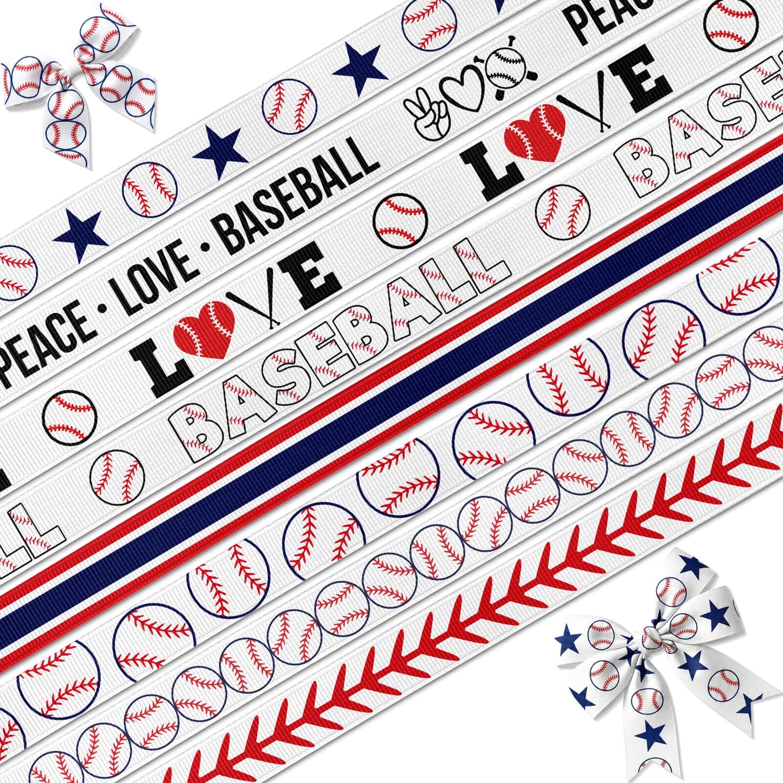 Kutyndrix 8 Rolls Baseball Ribbons for Crafts, 3/8" Grosgrain