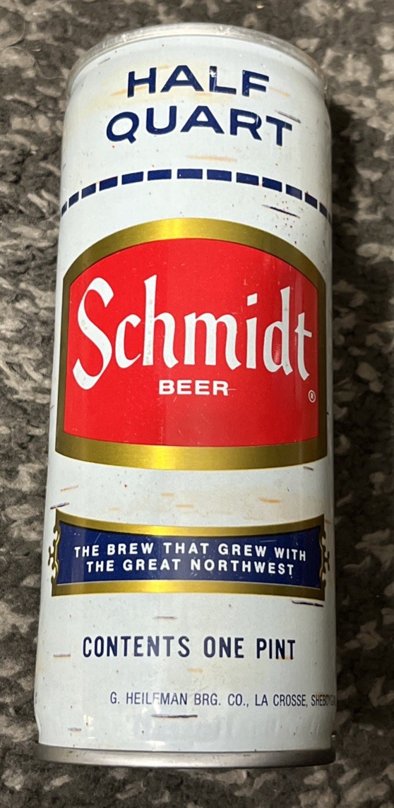 SCHMIDT BEER BIRCHBARK CRIMPED STEEL PULL TAB BEER CAN HALF QUART