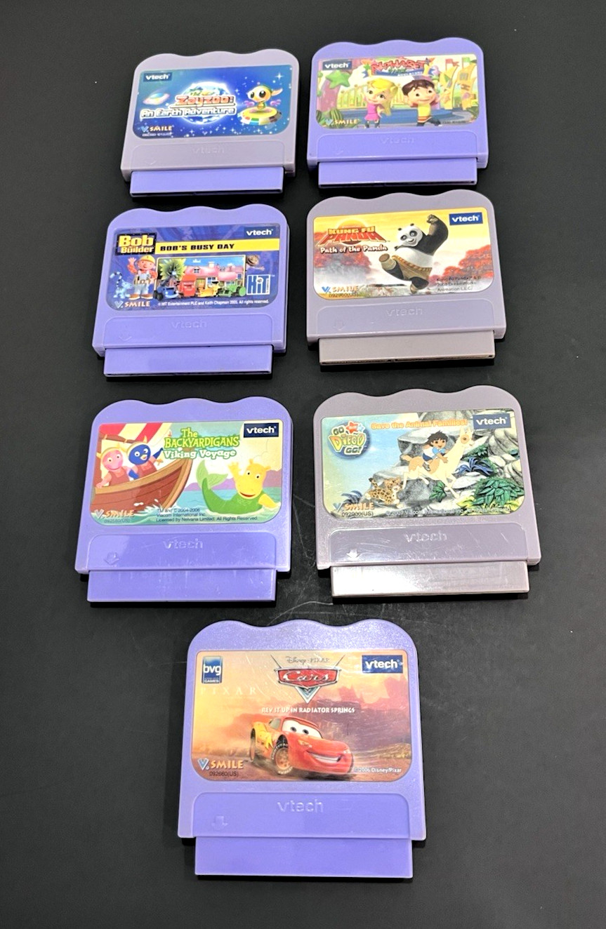 Lot of 7 Vetch V.Smile Game Cartridges Cars,Bob's Busy Day,Zayzoo-Untested