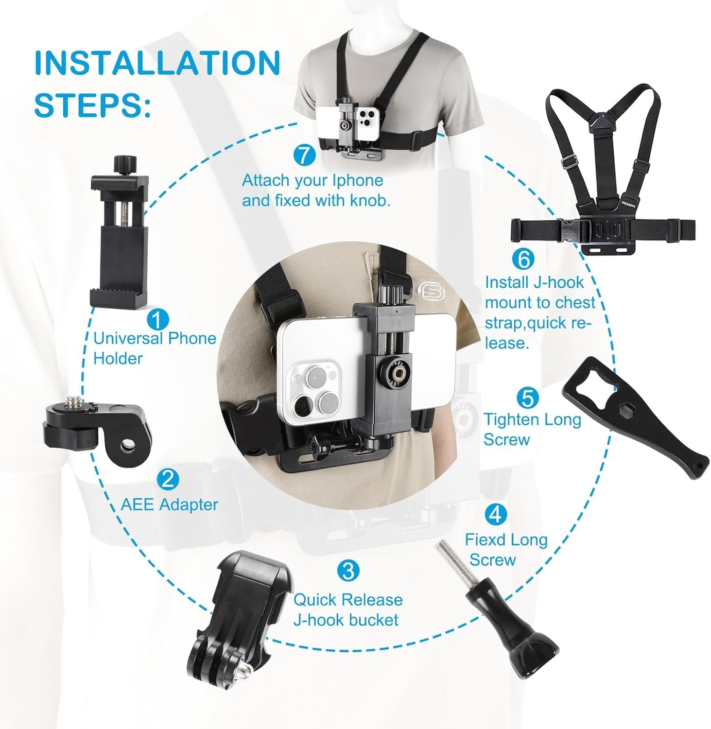 Accessory Kit for DJI Osmo Action: Camera Chest Strap, Camera Head Mount, Camera