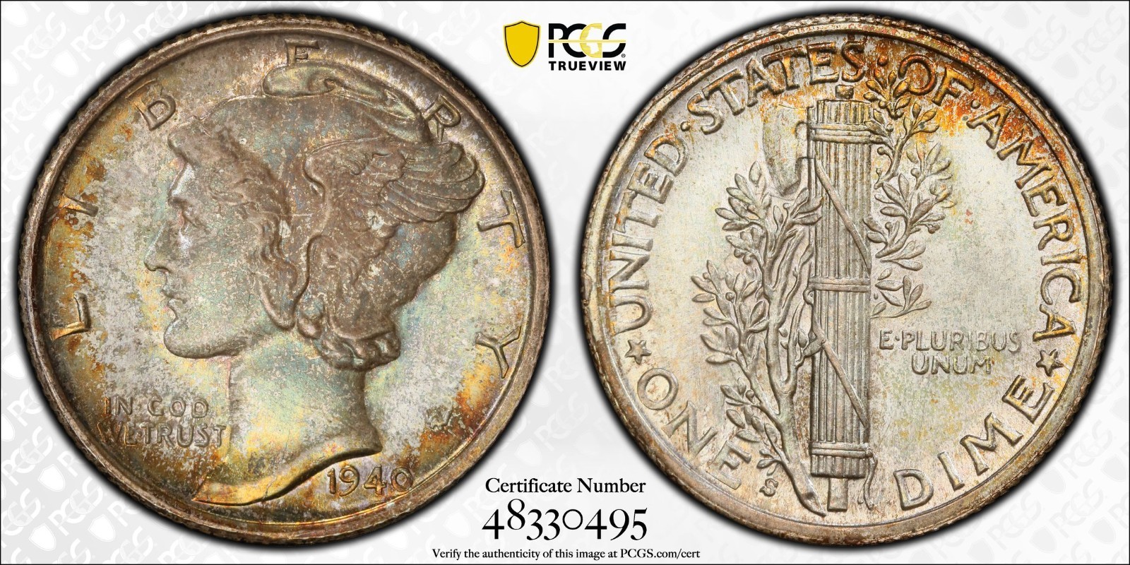 1940-S Mercury Dime 10c • PCGS MS66FB • Toning color